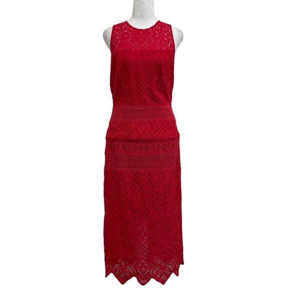 Tadashi Shoji Red Crochet Lace Jacques Midi Dress - Picture 1 of 12